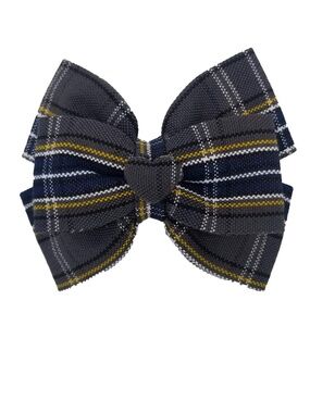 Back to School Uniform Plaid Small Bow with Heart Button Center- Plaid 42